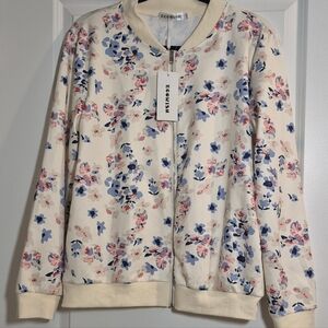 Ecowish Women's Floral Bomber Jacket - Cream and Pink